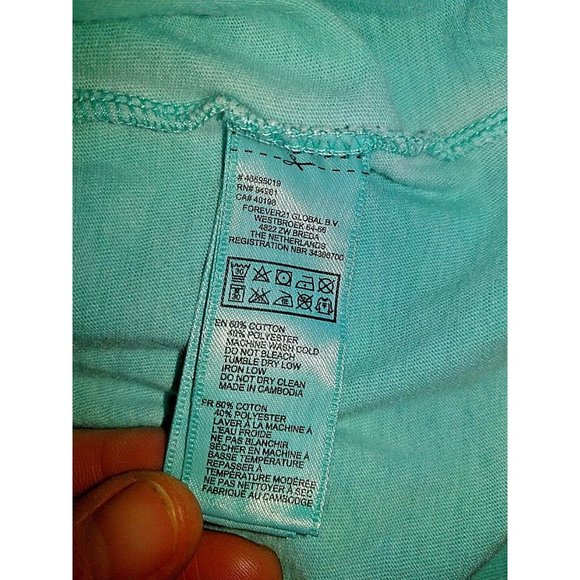 FOREVER 21 Womens Top Green Size Medium Cotton Blend Front Tie Short Sle… - Picture 4 of 4
